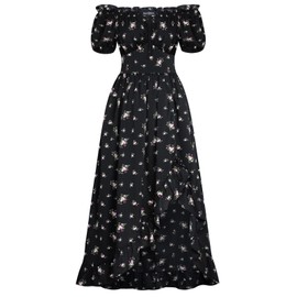 Scarlet Darkness Summer Sundress Flowy Corset Dress Off Shoulder Cottagecore Milkmaid Dress Pink Flower L