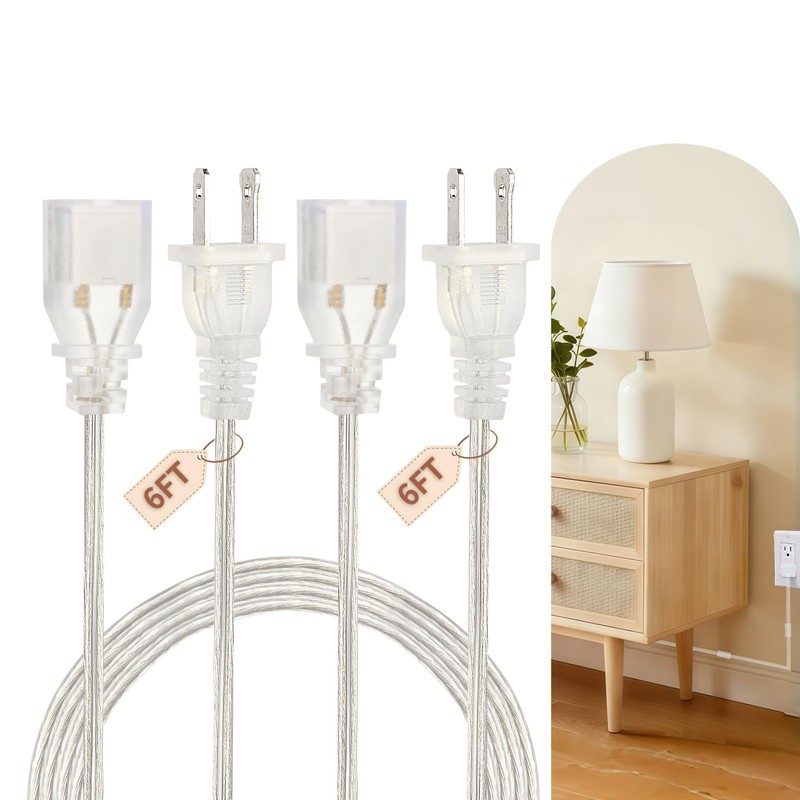 Rokneis 2 Pack Clear Extension Cord 6 feet, UL &