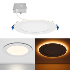 Maxxima 6 in. Slim Recessed LED Downlight with Night Light, 900 Lumens, 12 Watts, 5 CCT 2700K/3000K/3500K/4000K/5000K, 2000K Night Light, Dimmable, 90 CRI, Junction Box Included