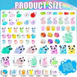 gyoyede 150pcs Luminous Mini Resin Animals,Tiny Animals Glow in The Dark Miniature Resin Animal Figures Bulk,Mini Panda Duck Dolphin Rabbit for Fairy Garden Micro Landscape Aquarium Dollhouse Decor