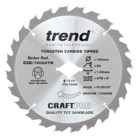 Trend Craft Pro 190mm Diameter Wormdrive Circular Sawblade - CSB/19024TW; 190mm; Bore 5/8" ploygone Knock Out; 24 Teeth; Triple Pack