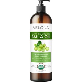 velona Amla Oil USDA Certified Organic - 8 Fl Oz | 100% Pure and Natural Carrier Oil | Extra Virgin, Unrefined, Cold Pressed
