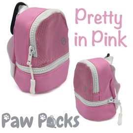 PawPacks LLC Dog Backpack, Cat Backpack, Small Carrier | Clip on Harness or Leash, Fun Pet Treat Holder, Toy Bag, or Waste Dispenser | Dog Treat Training Pouch (Pretty in Pink)