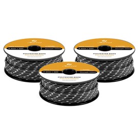 Abma Cord Braid Polyester Rope 3mm x 20m Dacron Polyester Cord, Black/White - High UV & Abrasion Resistance - Low Stretch & Heavy Duty