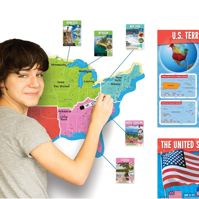 The United States Wipe-Off Learning Set by TREND, 74 pcs.