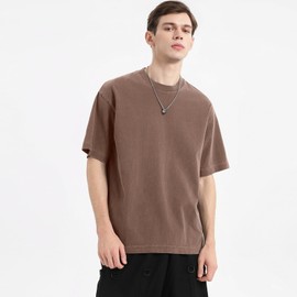 Men's Oversized T Shirts Cotton Unisex Loose Fit Tee Vintage Acid Washed Summer Casual Baggy Basic Tops(Coffee,XL)