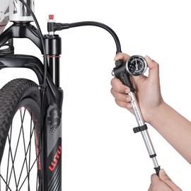 GEWAGE High Pressure Shock Pump (Max 300 PSI), 2-in-1 Bicycle Fork Pump/Bicycle Tyre Pump for MTB, Road Bike Fork and Rear Suspension, Portable Mini Pump with Bleed Button (Sliver)