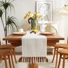 Chassic Rustic Farmhouse Style Linen Table Runner, Boho Handmade Fringe