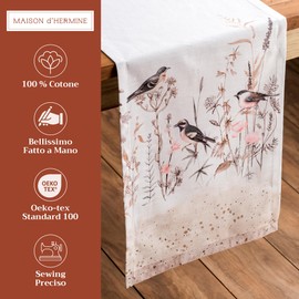 Maison d'Hermine Table Runner, 100% Cotton, Decorative Easter Table Runner, Washable Table Runner for Home, Restaurant, Buffet, Camping - Meadow Flower, Brown - Spring/Summer (50 cm x 150 cm)