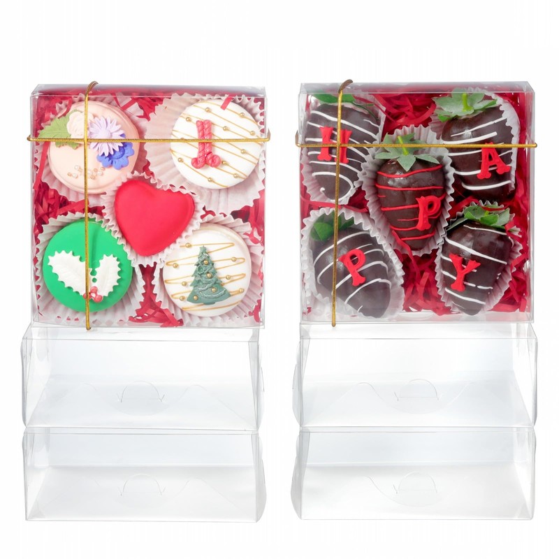 RomanticBaking 25PCS 5x5x2 Inches Full Clear Cookies & Cake Boxes