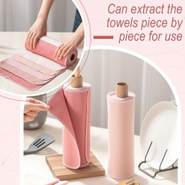 Redbaker 50 Pcs Reusable Paper Towels Paperless Reusable Cotton Cloths Toilet Absorbent Washable Paper Towels with Roll Kitchen Dishcloth for Kitchen Paperless Dishcloths(Gradient Pink)