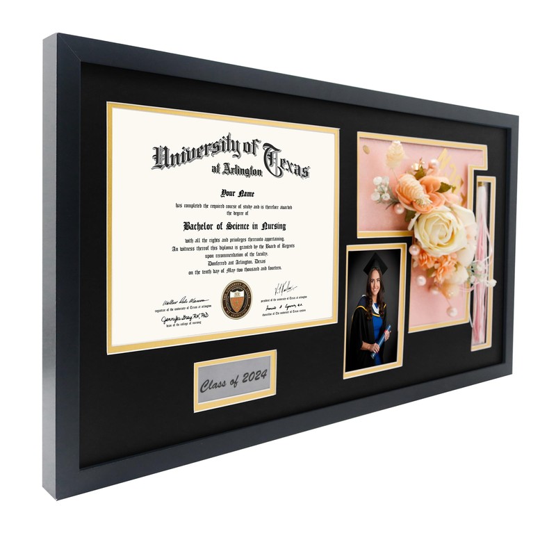 GraduationMall Graduation Shadow Box Frame for 8.5x11 Diploma & 4x6