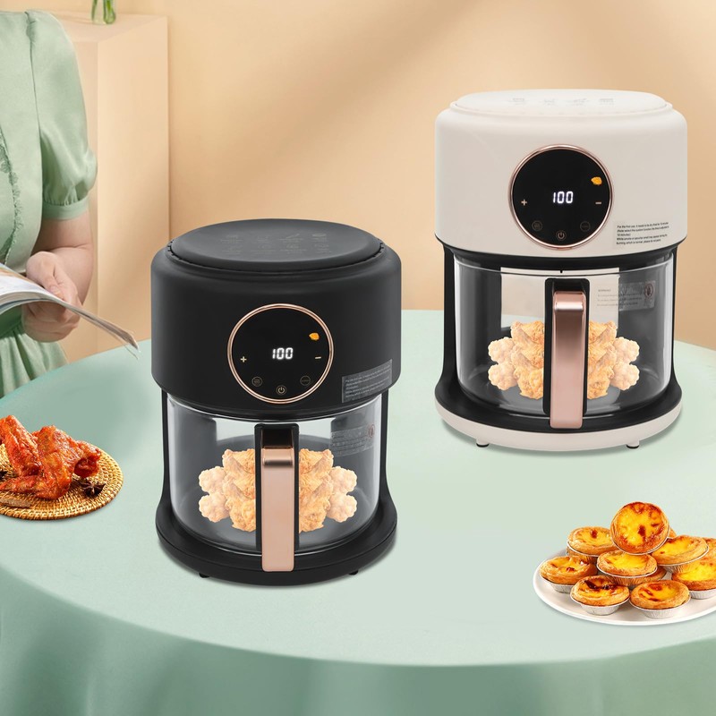 LUNUMAOS Mini Air Fryer, 3.8Qt Glass Air Fryer 360° Viewable