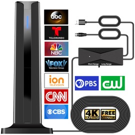 Digital Antenna for Smart TV Indoor, 2025 HD Antennas with 3M-Stick Base, 360°&Long Range Reception 4k 1080p for Local Channels, Easy Setup Antenna for TV Without Cable (Black)
