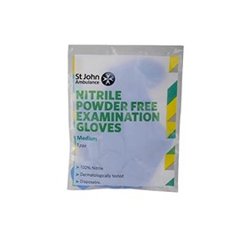 St John Ambulance Nitrile Examination Gloves, Powder Free, Blue, Size M (Pack of 1 Pair of Gloves)