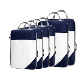 Komugi Compression Packing Cube 6 set, Waterproof Mesh Travel Luggage Packing Organizer Accessories,2 Sizes 2L+4M Expandable Packing Cubes(Navyblue)