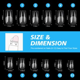 BUTBU Medium Square Nail Tips, 120PCS Soft Gel Full Cover Nail-Tips, Press on Fase Artificial Nails tips, Clear Acrylic nails tip, 12 Sizes NAIL Extensions Kit for DIY Manicure Nail Art Salon