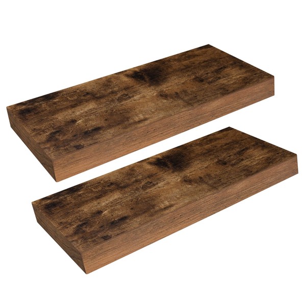 HOOBRO Floating Shelves, Wall Shelf Set of 2, 15.7 Inch Hanging Shelf with Invisible Brackets, for Bathroom, Bedroom, Toilet, Kitchen, Office, Living Room Decor, Rustic Brown BF40BJ01