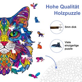 Wooden Puzzle for Adults, Cat Unique Wooden Puzzle, Animal Shape Wooden Puzzle with Gift Box, 172 Pieces, M - 27.5 x 30.5 cm