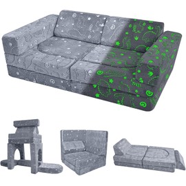 MeMoreCool 10-Piece Kids Couch, Modular Kids Sofa for Playroom, Fold Out Play Couch for Girl Boy, Glow Dino
