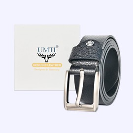 UMTI® Gürtel Herren Ledergürtel aus Büffelleder für Männer 25- (23A) Jeans Echtleder 35mm breit kürzbar Neu Farbe Schwarz, Größe Gesamtlänge 105cm = Bundweite 90cm