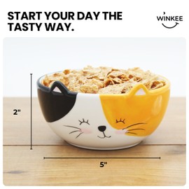 Winkee - Kitten Cereal Bowl I Adorable Ceramic Bowl with Cat Ears I Stoneware in Cute Kitten Design