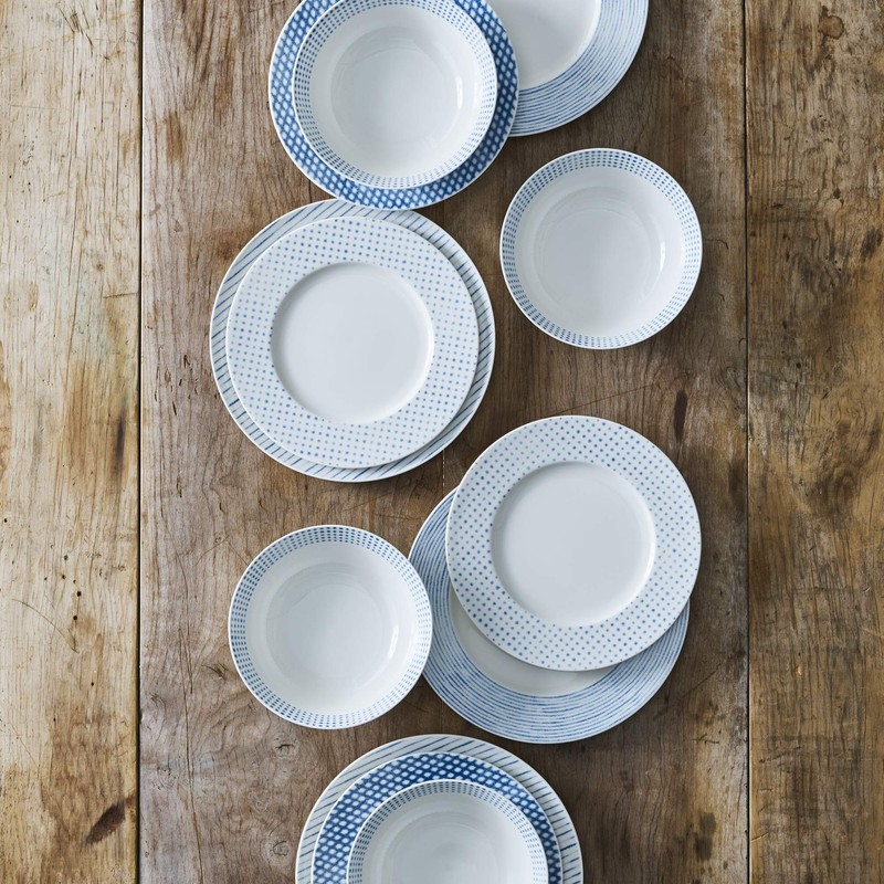 Noritake Blue Hammock Rim Stripe Dinner Plate, 11", Set of