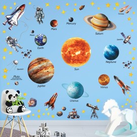 DECOWALL DS12-8077 Solar System Wall Stickers peel and stick removable nursery kids room décor stars boys girls planet space playroom glow in the dark earth moon galaxy