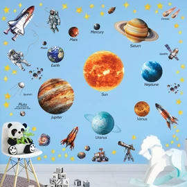 DECOWALL DS12-8077 Solar System Wall Stickers peel and stick removable nursery kids room décor stars boys girls planet space playroom glow in the dark earth moon galaxy