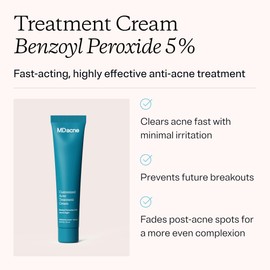 MDacne - Acne Treatment- Benzoyl Peroxide Cream 5% - Unclogs Pores, Reduces Blemishes & Enhanced with - Plant-Based Ingredients for Sensitive Skin