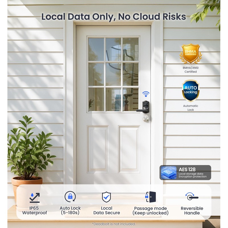 Veise VE029 WiFi Smart Lever Lock, Fingerprint Keyless Entry Door