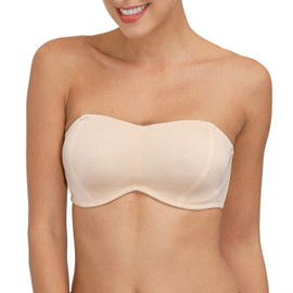 DHX Women's Strapless Bandeau Bra Full Coverage Support Bras Removable Pads with Clear Straps, Beige, 34C