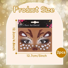 Christmas Deer Face Stickers Deer Face Jewel Stickers Glitter Antlers Face Art Sticker Animal Temporary Sticker Red Diamonds Design Christmas Makeup Party Face Eye Accessories for Children Adult (A)