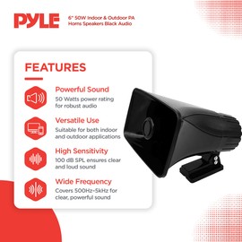 Pyle 2 Pack 6" Portable PA Horn Speaker for Indoor/Outdoor Use, 65W Peak Power, Black