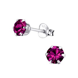 Laimons Women's Stud Earrings Round Glitter Pink 925 Sterling Silver, Silver, Glass