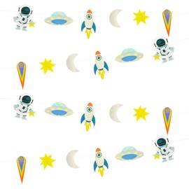 1Pcs Astronaut Garland Banner, Hanging Paper Garland Space Theme Party Decorations, Cute Galaxy Rocket Astronaut Hanging Banner Outer Space Bunting for Kids Bedroom Birthday Party Decor Supplies