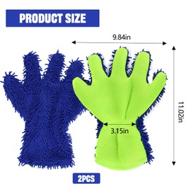 ongfuwu 2PCS Car Wash Mitt, 5 Finger Chenille Microfiber Cleaning Mitt for Cars, Scratch-Free Auto Washing Gloves, Car Interior Exterior Cleaning Gloves, Great for Hard-to-Reach Areas (Black)