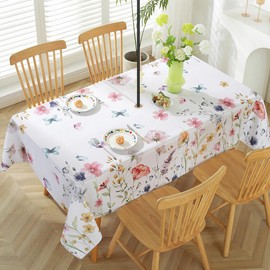 Spring Summer Tablecloth with Umbrella Hole Rectangle 60x102 Inch Spill Proof Stain Resistant Floral Watercolor Zippered Table Cloth, Fabric Table Cover for Dining, Patio, Picnic, Indoor, Outdoor