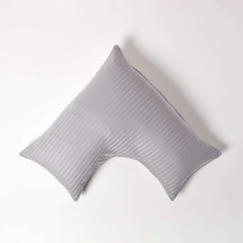 HOMESCAPES Damask Pillow Cover V Shape Silver Grey 38x76cm 100% Egyptian Cotton 330 Thread Count