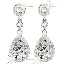 Kara Nicole Silver Wedding Earrings Crystal Rhinestone Big Long Drop Dangle Diamante Bridal