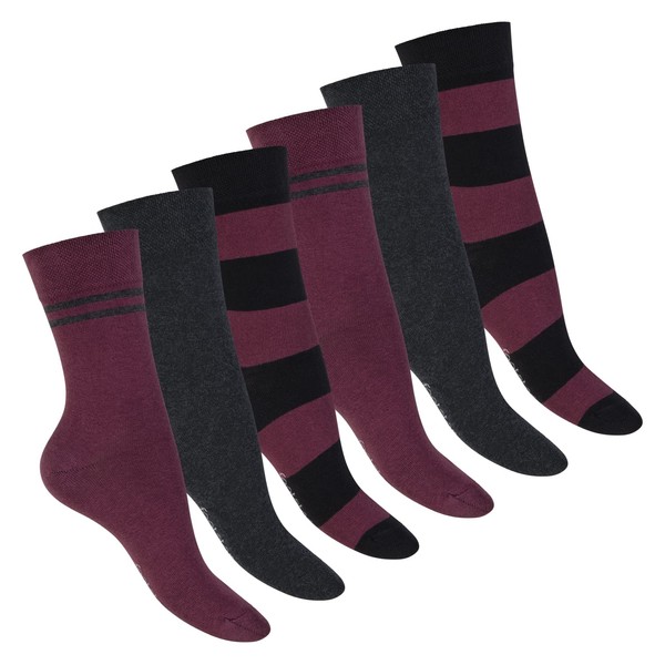 Footstar Women's Striped Socks (6 Pairs), bordeaux, 35 - 38
