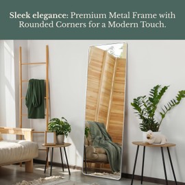 Hamilton Hills Floor Length Mirror - 18 x 58 Stand Up Mirror Full Length Body Coverage - Rounded Corner Full Size Free Standing Mirror - Wall Leaning or Mounted for for Bedroom, Living Room, Bathroom