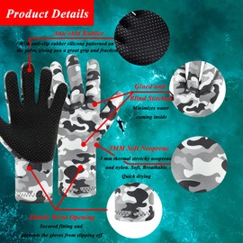 YDQUANI 3mm Wetsuit Gloves, Camouflage Neoprene Gloves Anti-Slip Warm Diving Gloves for Men Women Open Water Swimming Surfing Kayaking