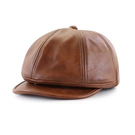Ueither Men's Adjustable Baseball Cap PU Leather Newsboy Cap Hat 56-60 cm, Light coffee