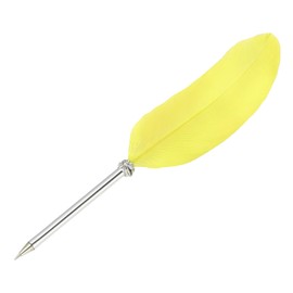 PATIKIL 21cm/8" Feather Ballpoint Pen, 1Pcs Ink Vintage Quill Pen Refined Plated Dip Pen for Calligraphy Writing Signature Wedding Gift, Yellow