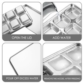 Adorila Stainless Steel Ice Cube Trays, Ice Cube Container with Lid, Leak-Free Square Ice Molds (Silver)