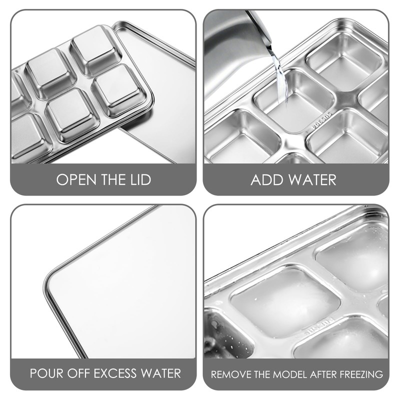 Adorila Stainless Steel Ice Cube Trays, Ice Cube Container with