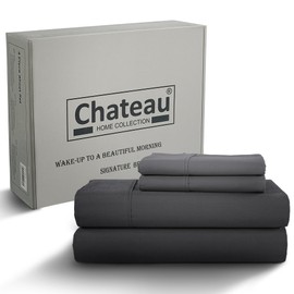 CHATEAU HOME COLLECTION Tencel Cotton Sheet Set, Soft, Breathable 300 Thread Count Oeko-TEX Certified California King Bed Sheets, Cooling Sheets, Fits Mattresses Upto 17"- Charcoal