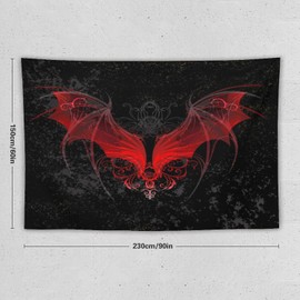 HZOHNAGO Gothic Tapestry Retro Red Bat Pattern Printed Wall Tapestry Wall Hanging for Bedroom Living Room Dorm 90" W x 60" H