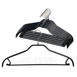 Mawa by Reston Lloyd Silhouette Series Non-Slip Space Saving Clothes Hanger with Bar & Hook for Pants and Skirts, Style 41/FRS, Set of 12, Black
